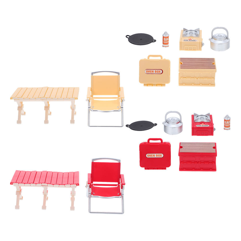 Kids Outdoor Chair And Table - ชุดโต๊ะปิกนิกพร้อมเก้าอี้พับขนาดเล็ก 2 ชุด พร้อมเตาแก๊ส สำหรับบ้านตุ๊กตา ชุดแคมป์ปิ้งสำหรับการเล่นกลางแจ้งที่สร้างสรรค์