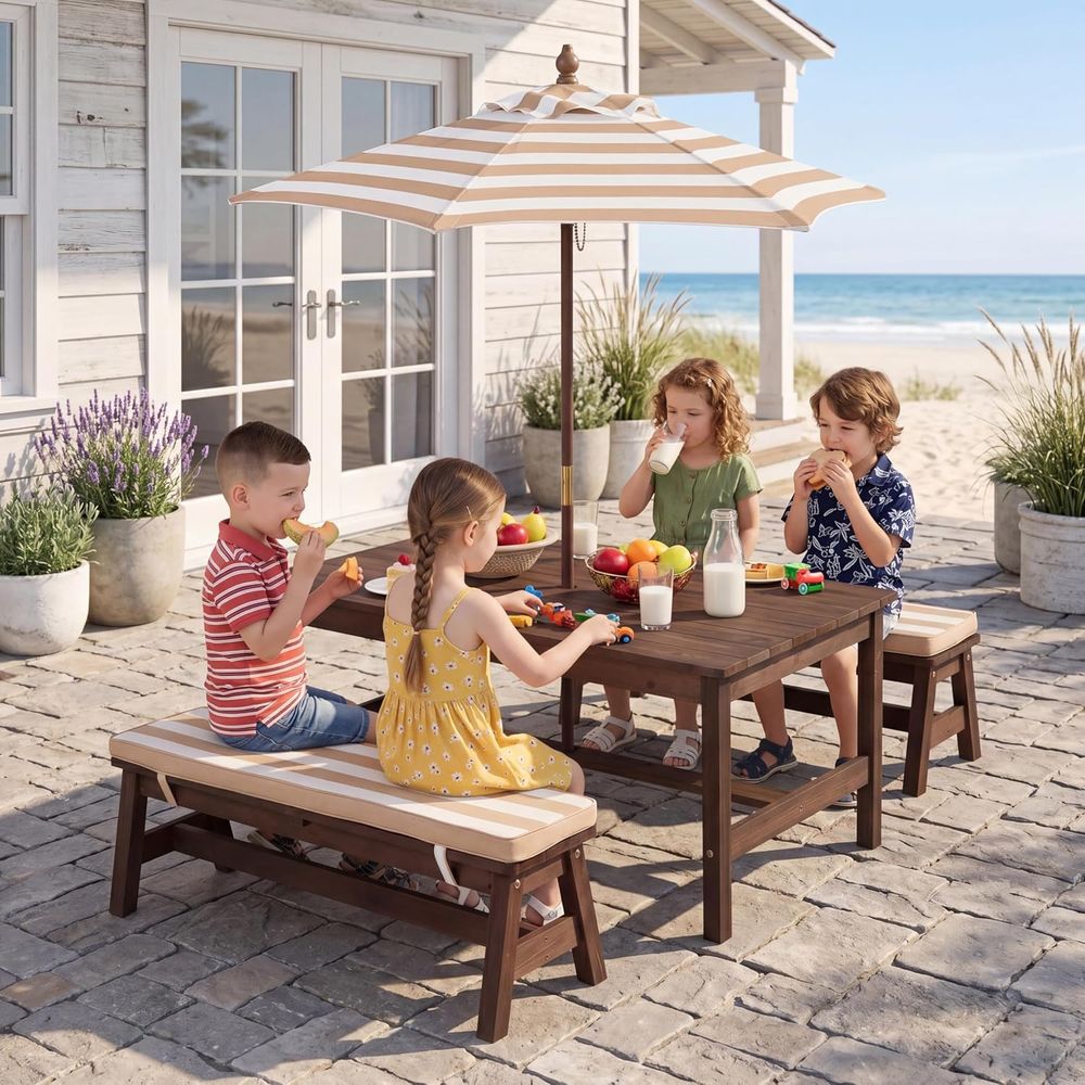 Kids Outdoor Bench - โต๊ะปิกนิกสำหรับเด็ก โต๊ะขนาดใหญ่ 42“x 23” ทำจากไม้ IR