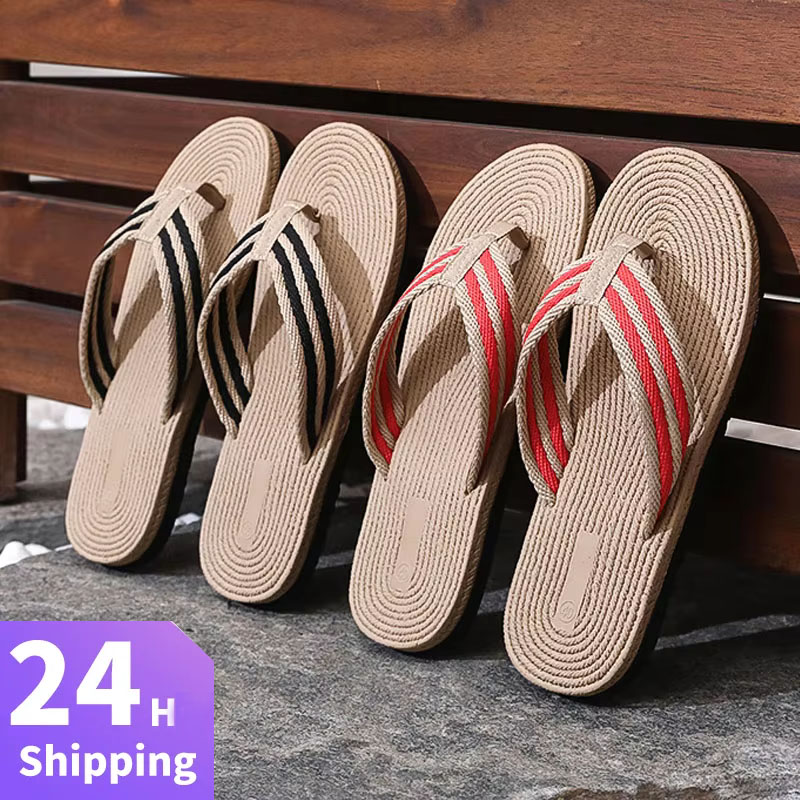 Children'S Outdoor - รองเท้าแตะลำลองผู้ชายสำหรับฤดูร้อน รองเท้าแตะแบบสวมสำหรับชายหาด รองเท้าใส่ในบ้าน รองเท้าผ้าลินินแบบสวมสบาย รองเท้าแตะลำลองสำหรับผู้ชาย
