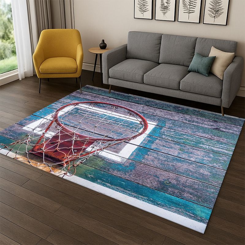 Kids Outdoor Flooring - พรมลายการ์ตูนสนามบาสเก็ตบอลสไตล์เรโทร สำหรับห้องนอน ห้องนั่งเล่น โซฟา ห้องเด็กเล่น พรมเช็ดเท้า