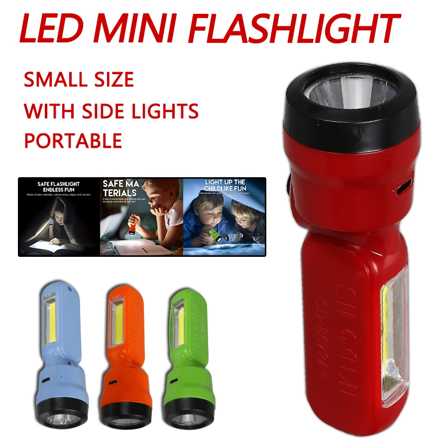 Children'S Outdoor - ไฟฉายเด็กมินิ COB+XPE, ไฟฉายเด็กแบบชาร์จไฟได้ 3 โหมด, ไฟกลางคืนแบบพกพาสำหรับตั้งแคมป์เดินป่าของขวัญ