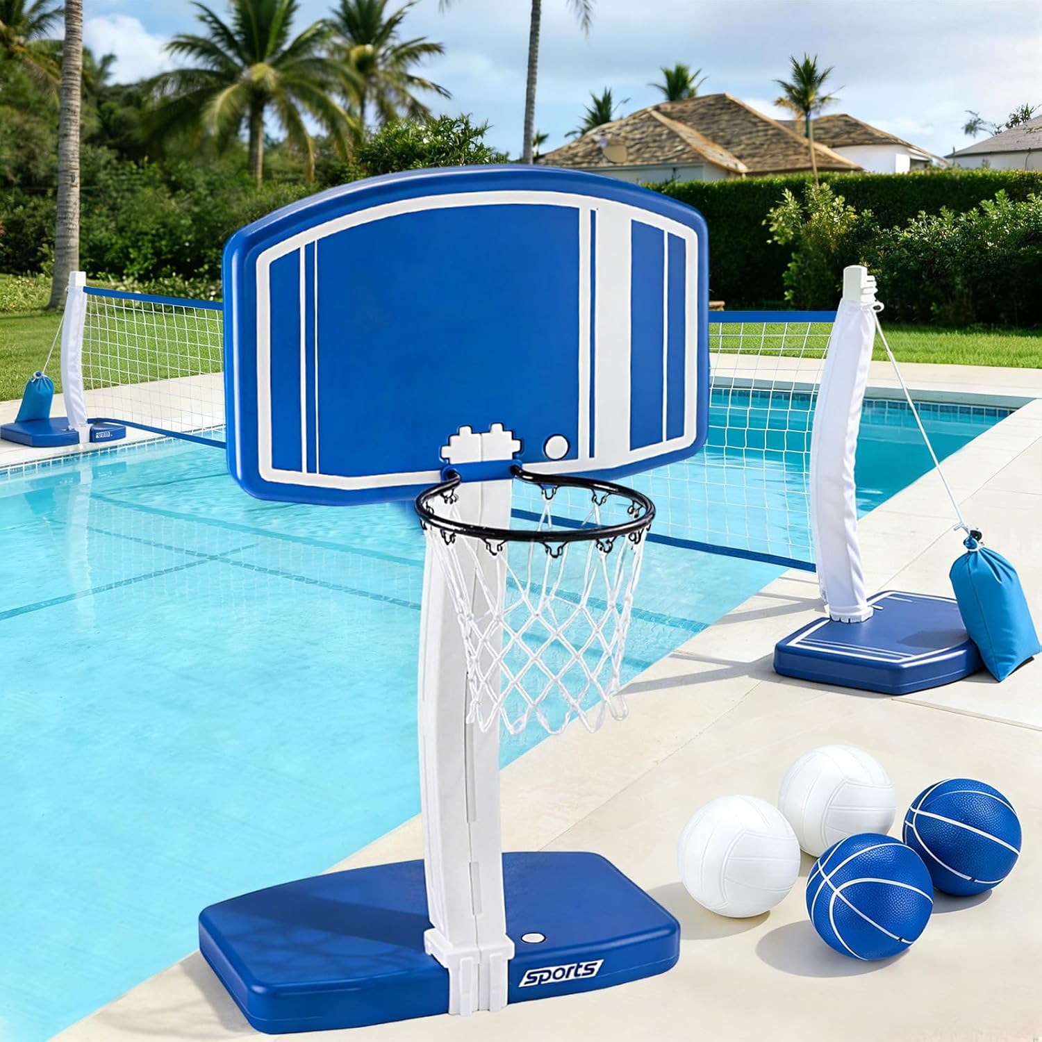 Kids Outdoor Water - ห่วงบาสเก็ตบอลเหนือพื้นดินและตาข่ายวอลเลย์บอล 2-in-1 ของเล่นเกมน้ำกลางแจ้งสำหรับเด็กอายุ 3-12 ปี วัยรุ่น
