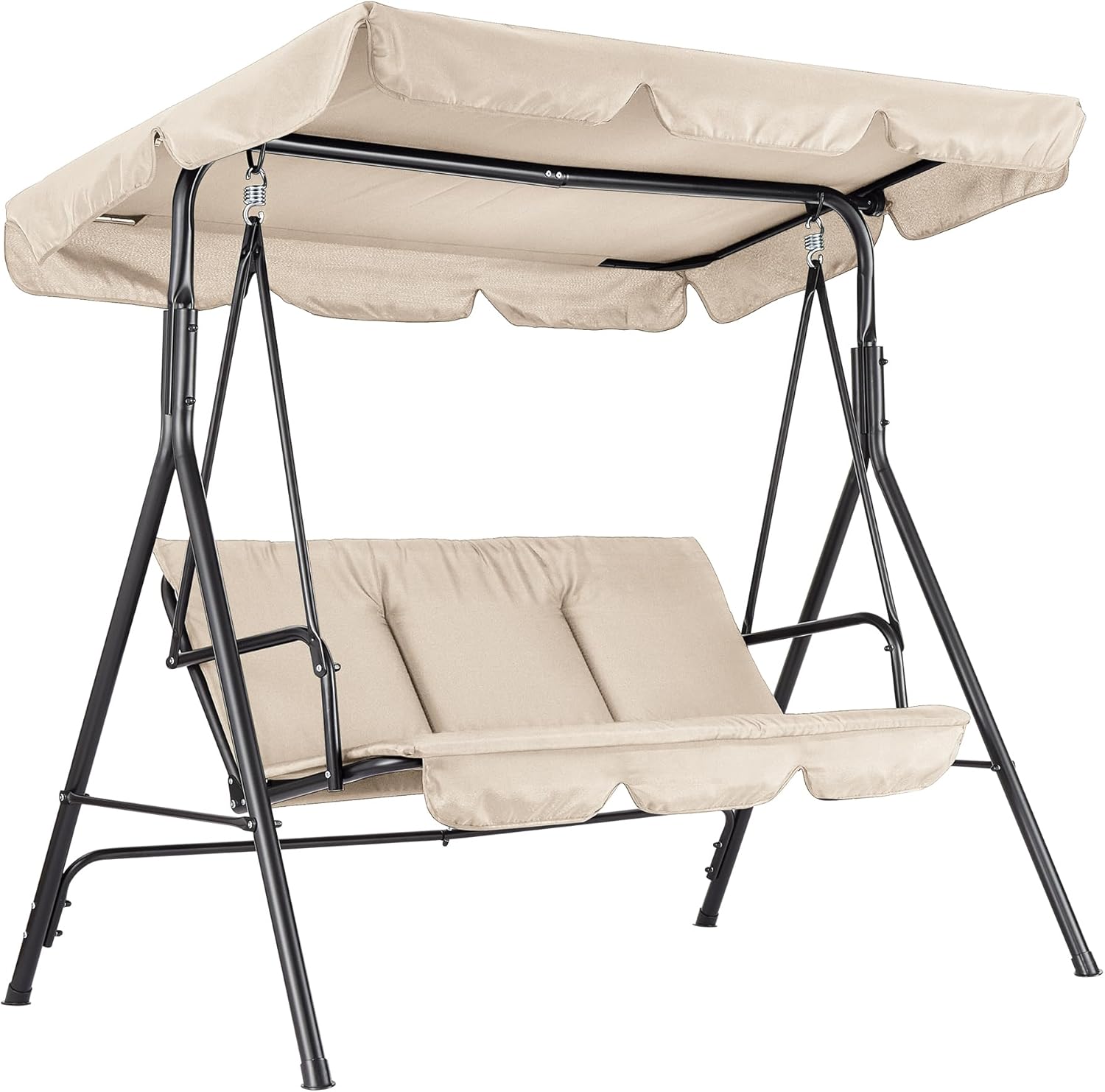 Kids Outdoor Bench - เก้าอี้ชิงช้ากลางแจ้งพร้อมหลังคาปรับได้, ชิงช้าระเบียงโครงโลหะแข็งแรงสำหรับเด็ก 3 ที่นั่ง, ชิงช้าแบบตั้งพื้นสำหรับผู้ใหญ่, ชิงช้าสำหรับสนามหลังบ้าน,