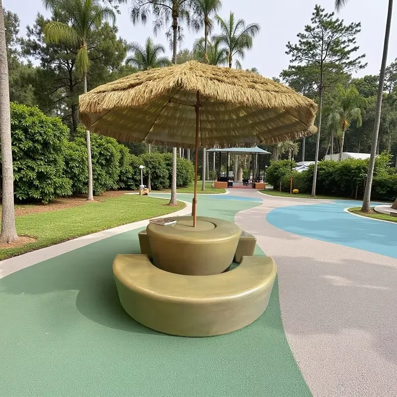 Kids Outdoor Chair And Table - ชุดโต๊ะกลมและเก้าอี้กลางแจ้งทันสมัย พร้อมร่มกันน้ำ ทนทาน ดีไซน์ไม้ พร้อมม้านั่งพลาสติกสำหรับเด็ก ปิกนิก