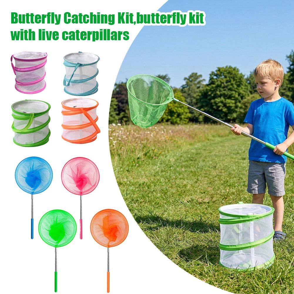 Kids Outdoor Net - ชุดจับผีเสื้อสำหรับเด็ก ตาข่ายพับได้ กล่องเลี้ยงแมลง ตาข่ายจับแมลงแบบยืดได้ ของเล่นสำรวจกลางแจ้งเพื่อการศึกษา