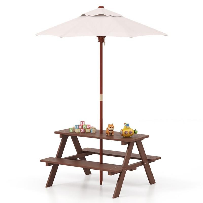 Kids Outdoor Bench - ชุดโต๊ะปิกนิกสำหรับเด็ก 4 ที่นั่ง พร้อมร่มถอดได้ สำหรับใช้งานกลางแจ้ง