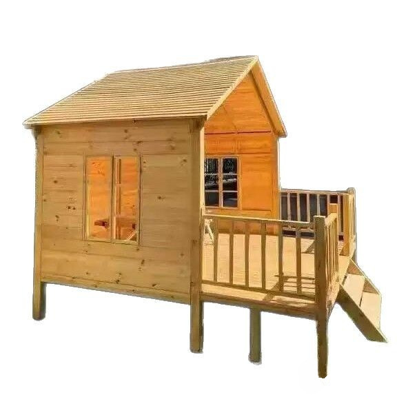 Kids Outdoor Playhouse - บ้านไม้สำเร็จรูปเคลื่อนย้ายได้สำหรับใช้เป็นโฮมสเตย์กลางแจ้ง ทำจากไม้กันผุ พร้อมศาลาในสวนและบ้านไม้สำหรับเด็กเล่น