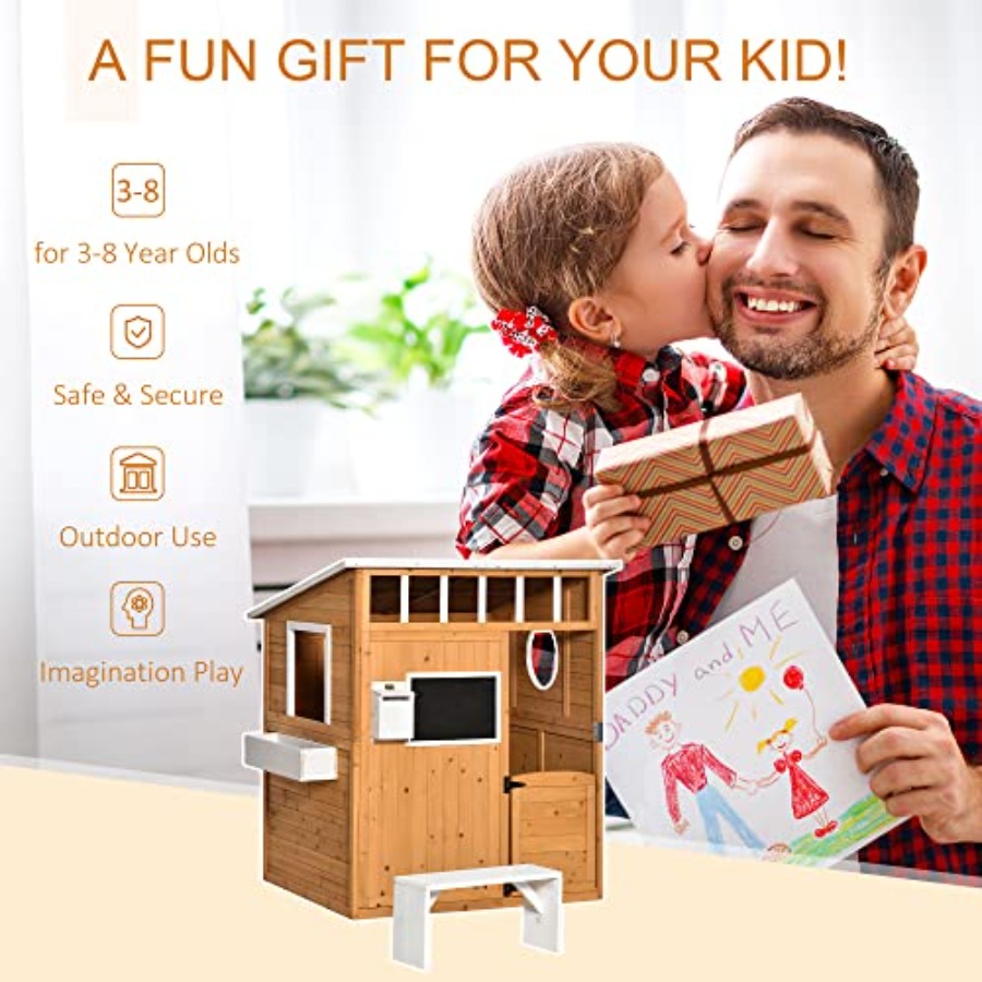 บ้านเด็กเล่นไม้กลางแจ้งพร้อมปร - Kids Outdoor Playhouse บทวิจารณ์และราคา