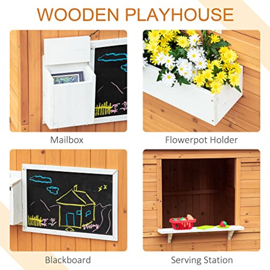 บ้านเด็กเล่นไม้กลางแจ้งพร้อมปร - Kids Outdoor Playhouse บทวิจารณ์และราคา