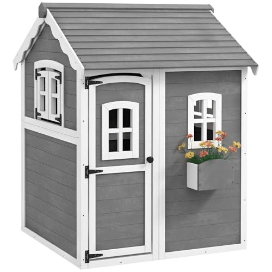 บ้านไม้สำหรับเด็กอายุ 3-8 ปี พ - Kids Outdoor Playhouse บทวิจารณ์และราคา