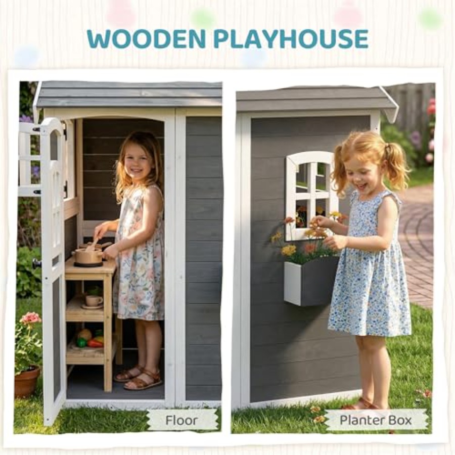 บ้านไม้สำหรับเด็กอายุ 3-8 ปี พ - Kids Outdoor Playhouse บทวิจารณ์และราคา