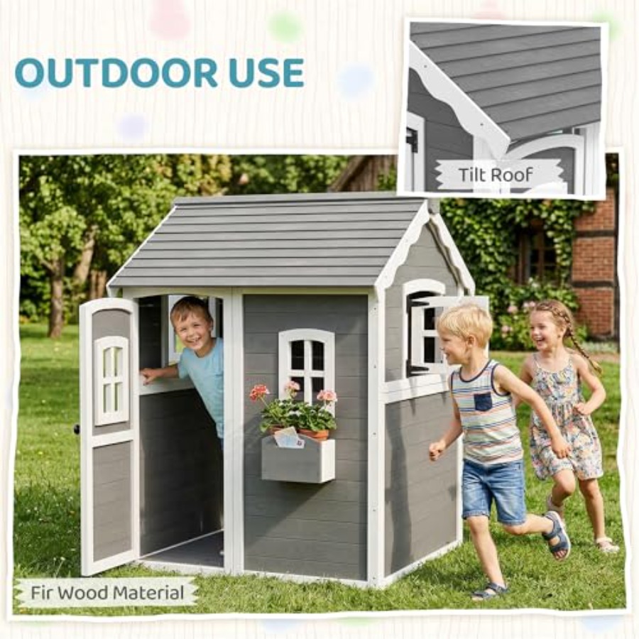 บ้านไม้สำหรับเด็กอายุ 3-8 ปี พ - Kids Outdoor Playhouse บทวิจารณ์และราคา