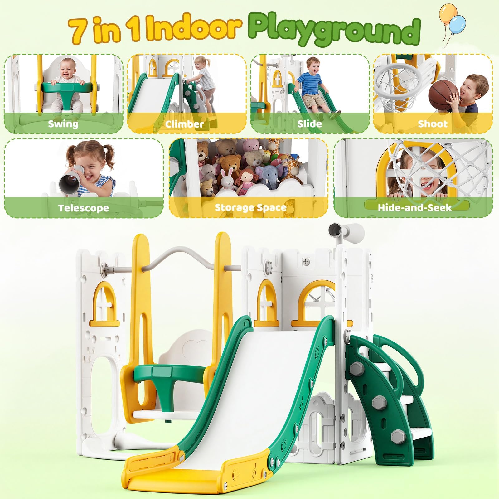 ชุดสไลด์และชิงช้า 7 in 1 สำหรั - Kids Outdoor Playhouse บทวิจารณ์และราคา