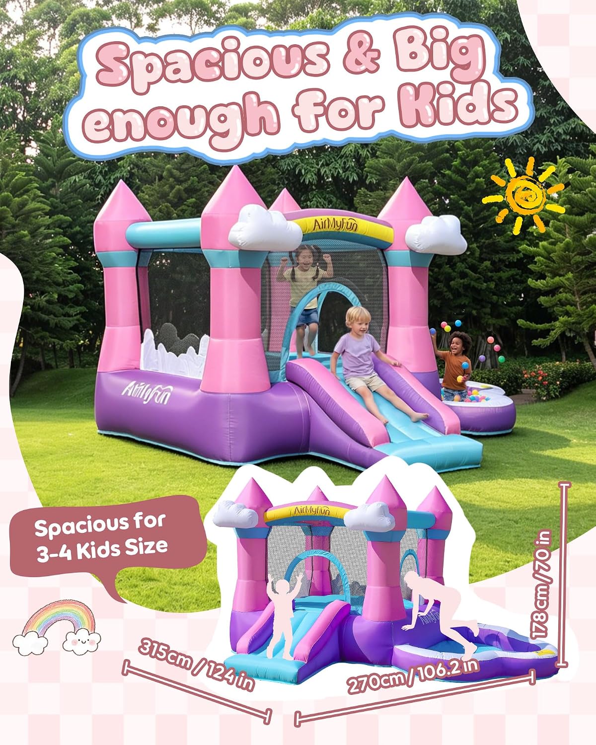 บ้านลมสีชมพูสำหรับเด็กอายุ 3-8 - Kids Outdoor Water บทวิจารณ์และราคา