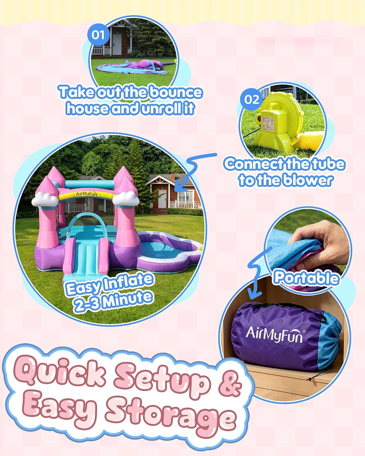 บ้านลมสีชมพูสำหรับเด็กอายุ 3-8 - Kids Outdoor Water บทวิจารณ์และราคา