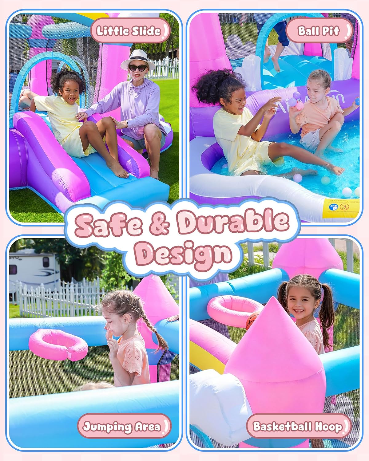 บ้านลมสีชมพูสำหรับเด็กอายุ 3-8 - Kids Outdoor Water บทวิจารณ์และราคา