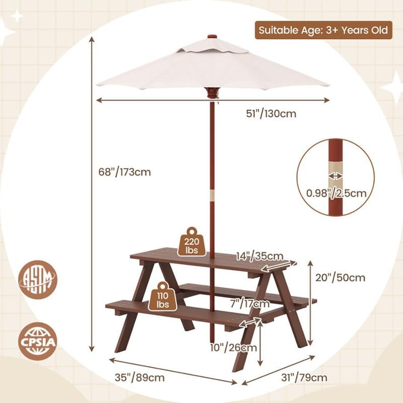 ชุดโต๊ะปิกนิกสำหรับเด็ก 4 ที่น - Kids Outdoor Bench บทวิจารณ์และราคา