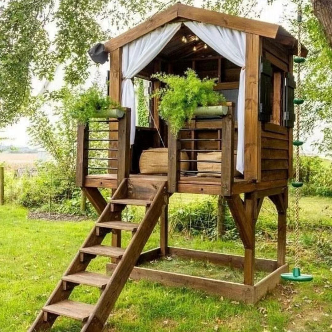 บ้านไม้สำเร็จรูปเคลื่อนย้ายได้ - Kids Outdoor Playhouse บทวิจารณ์และราคา