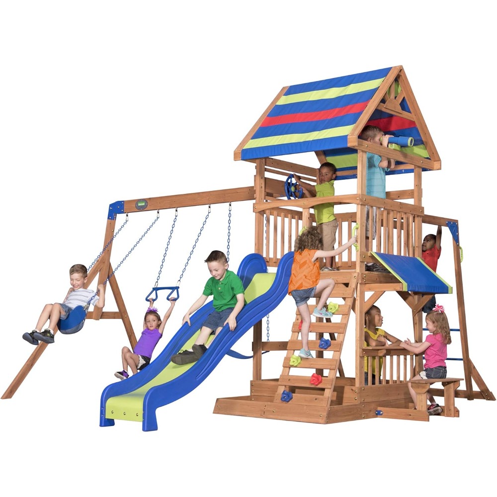 ชุดชิงช้าไม้ซีดาร์สำหรับสนามหล - Kids Outdoor Monkey Bar Set บทวิจารณ์และราคา